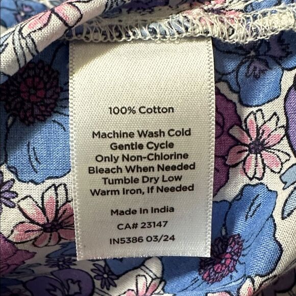 TALBOTS L White Blue Purple Poppy Ditsy Long Sleeve Modern Classic Cotton Shirt - Picture 15 of 15